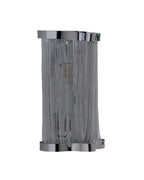 Skulpta Wall Sconce with a polished silver finish, featuring layered cascading metal chains and a sculptural rectangular form shown against a white background.