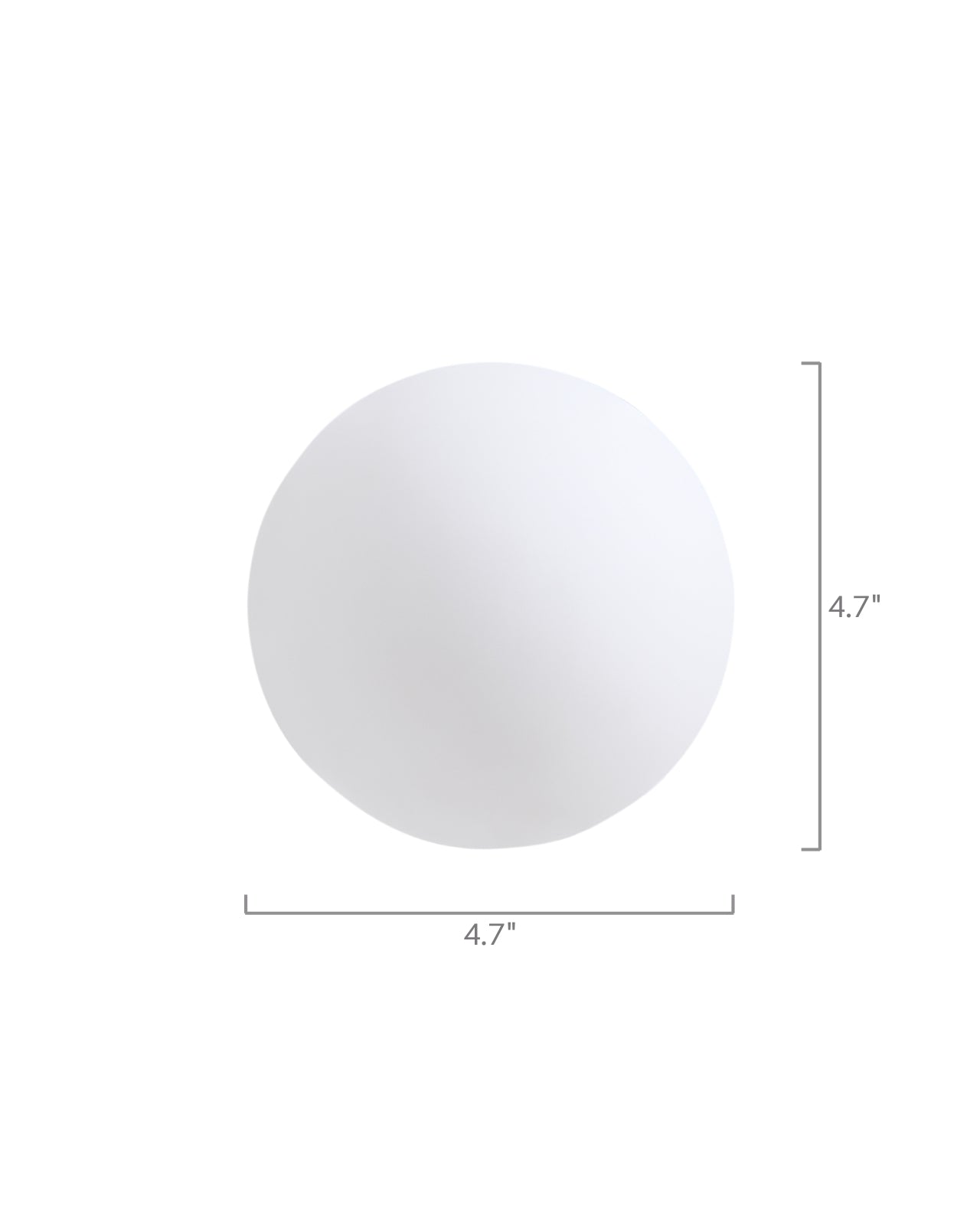 Front view of an opaque white glass globe, showing a diameter of 4.7 inches.