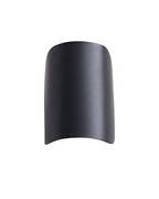 Front view of a curved black metal wall sconce shade.