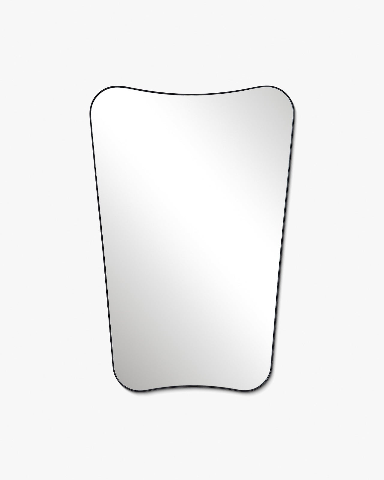 Butterfly-shaped wall mirror with an irregular silhouette and a slim black frame, shown against a white background.