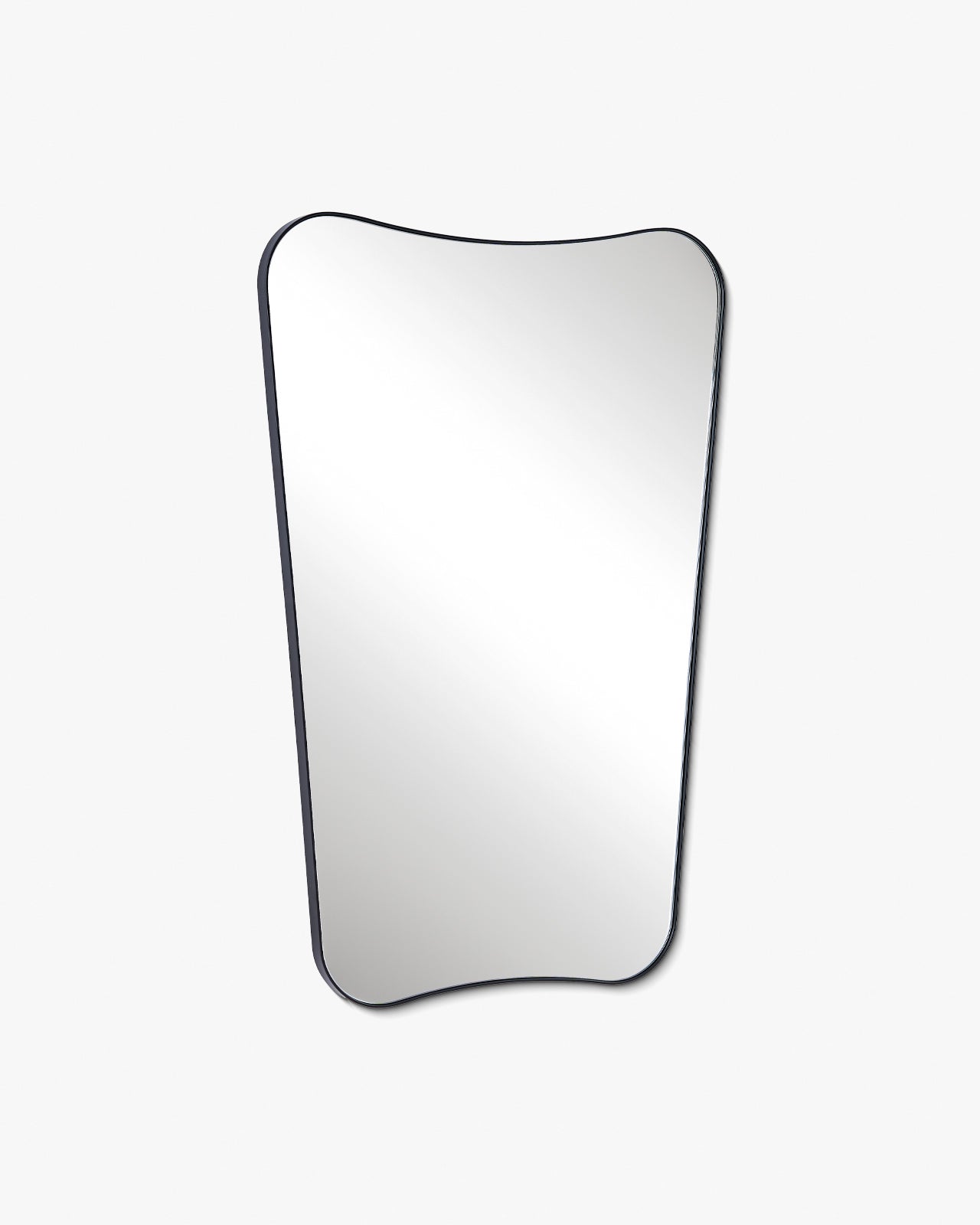 Butterfly-shaped wall mirror with an irregular silhouette and a slim black frame, shown on a white background.
