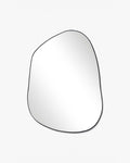 Asymmetrical wall mirror with an organic shape and a thin black frame, displayed against a clean white background.