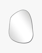 Asymmetrical wall mirror with an organic shape and a thin black frame, displayed against a clean white background.