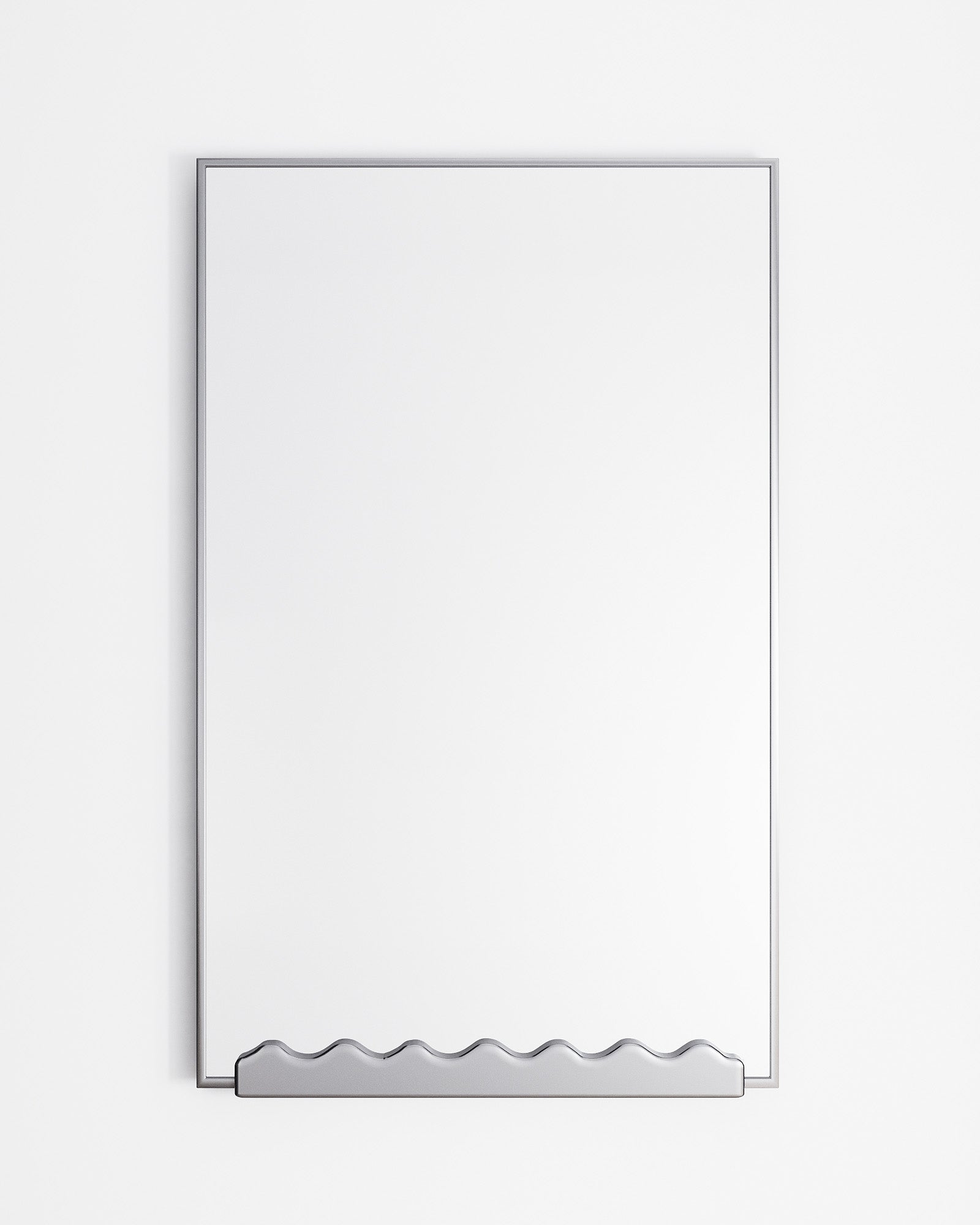 Full-length rectangular mirror with a slim stainless steel frame and a decorative wave-shaped base detail, displayed against a white background.