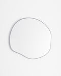 Organic-shaped wall mirror with a slim stainless steel frame on a white background.