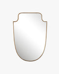 Shield-shaped wall mirror with a gold frame, shown in a vertical orientation.