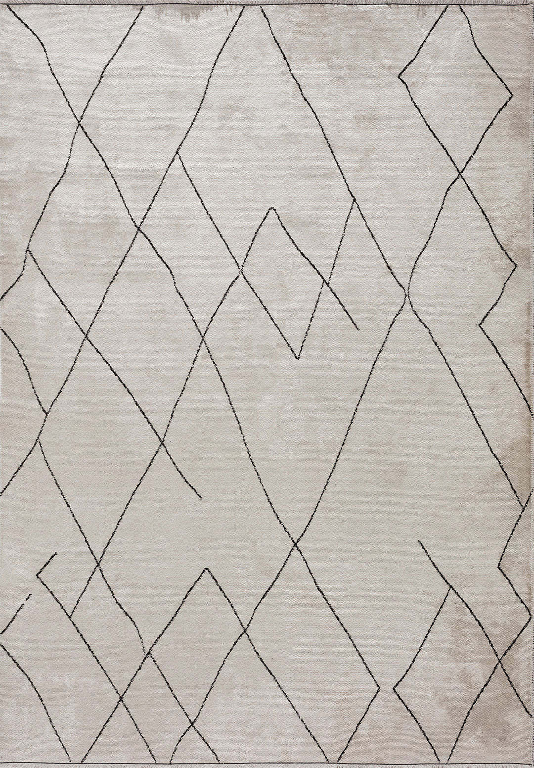 Beige rug with abstract black line pattern.